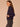 Heather Evening Blue Black Long Sleeve High Tie Collar Neck Piping Kangaroo Pocket Bubble Hem Mixed Media Knit Top