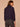 Heather Evening Blue Black Long Sleeve High Tie Collar Neck Piping Kangaroo Pocket Bubble Hem Mixed Media Knit Top