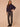 Heather Evening Blue Black Long Sleeve High Tie Collar Neck Piping Kangaroo Pocket Bubble Hem Mixed Media Knit Top