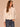 Heather Ecru Heather Vintage Walnut Long Sleeve High Tie Collar Neck Piping Kangaroo Pocket Bubble Hem Mixed Media Petite Knit Top