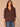 Brown Three Quarter Flounce Sleeve Honeycomb Embroidered Split V-Neck Ruffle Collar Slit Hem Woven Top