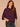 Heather Concord Grape Three Quarter Dolman Sleeve High V-Neck Front Embroidery Back Center Seam Banded Hem Knit Top
