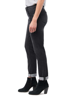 "Ab"solution Petite Washed Black Artisanal Denim Cuffed Girlfriend Jeans