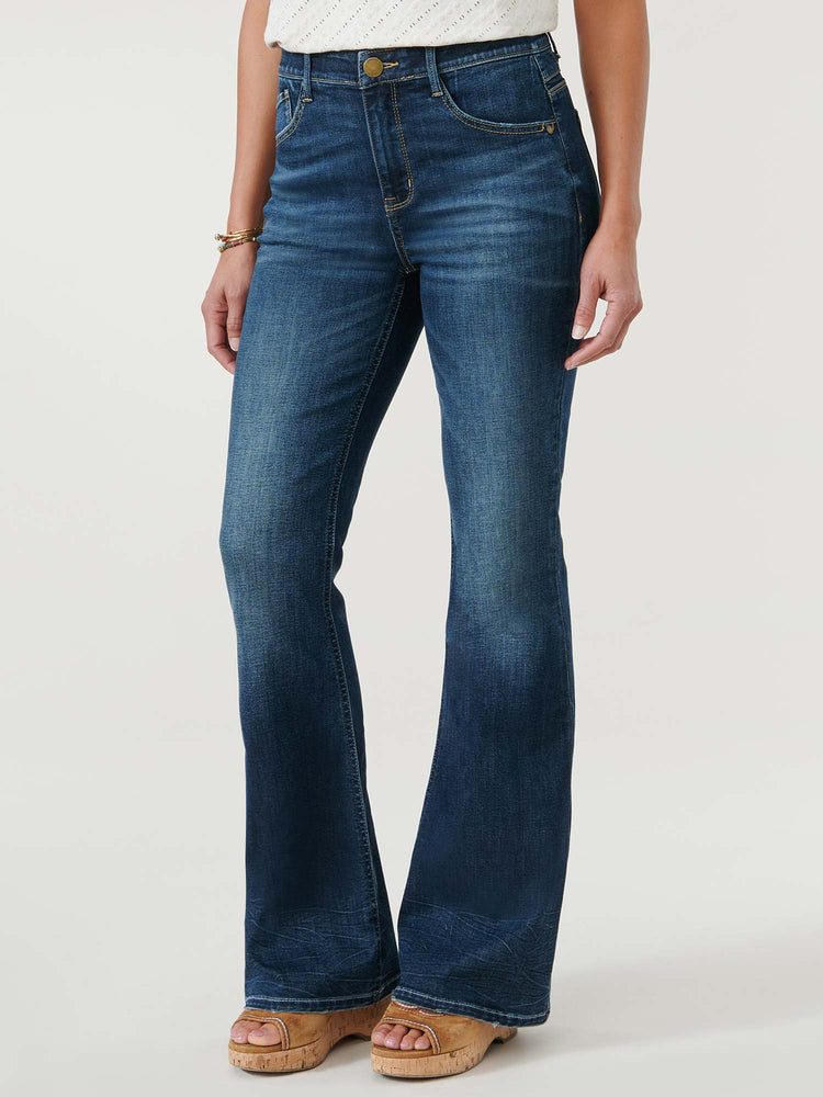 "Ab"solution Petite High Rise Out There Flare Indigo Denim Jeans
