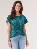 Spruce Multi Extended Short Sleeve Twist Front Animal Print Petite Knit Top