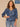 Indigo Below Elbow Cinched Lantern Sleeve V-Neck Peplum Hem Scallop Edge Plus Size Woven Top
