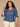 Indigo Below Elbow Cinched Lantern Sleeve V-Neck Peplum Hem Scallop Edge Plus Size Woven Top