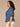 Indigo Below Elbow Cinched Lantern Sleeve V-Neck Peplum Hem Scallop Edge Plus Size Woven Top