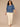 Indigo Below Elbow Cinched Lantern Sleeve V-Neck Peplum Hem Scallop Edge Plus Size Woven Top