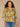Chartreuse Multi Cinched Drop Shoulder Ruffle Edge Elbow Sleeve Encased Elastic V-Neck Button Down Front Hi-Low Hem Abstract Floral Print Plus Size Woven Top