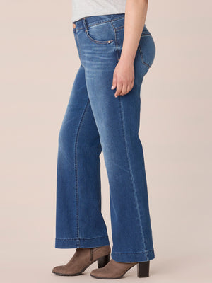 Blue Denim Absolution High Rise Wide Leg Whiskered Faded Plus Size Jean