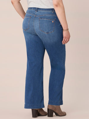 Blue Denim Absolution High Rise Wide Leg Whiskered Faded Plus Size Jean
