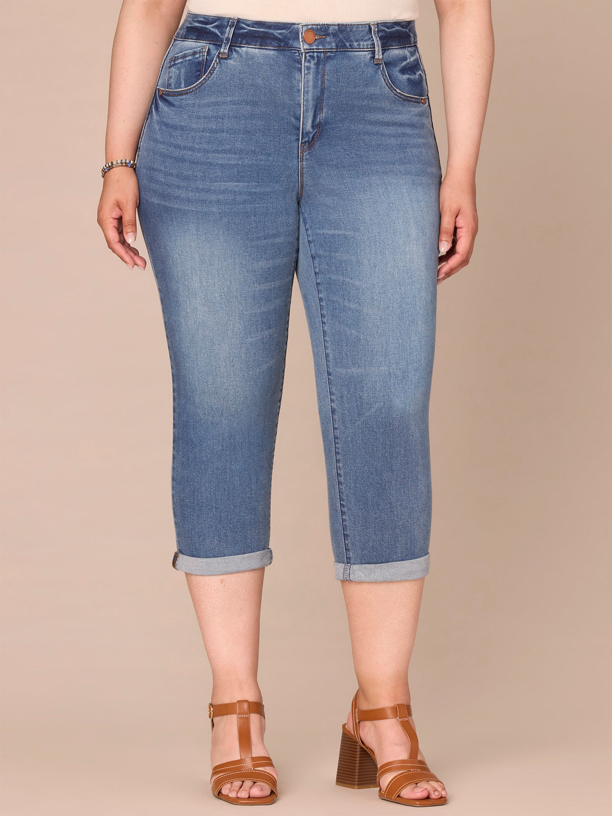 "Ab"solution High Rise Rope Embroidered Plus Modern Capri Jeans