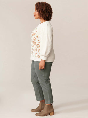 Heather Jute Dolman Sleeve Scoop Neck Printed Knit Plus Size Top