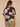 Black Soft Blush Multi Elbow Dolman Sleeve Inset Lace Scoop Neck Keyhole Back Round Hem Blurred Floral Print Plus Size Woven Top