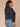 Heather Navy Long Cinched Blouson Sweetheart Neck Pintuck Cased Hem Plus Size Knit Top