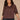 Brown Three Quarter Flounce Sleeve Honeycomb Embroidered Split V-Neck Ruffle Collar Slit Hem Plus Size Woven Top