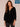 Black Three Quarter Blouson Sleeve Embroidered Half Placket Ruffle Edge Split V-Neck Plus Size Woven Top