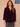 Aubergine Three Quarter Blouson Sleeve Ruffle Edge Split Neck Rhinestone Half Placket Embroidery Shirttail Hem Plus Size Woven Velvet Top
