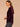 Aubergine Three Quarter Blouson Sleeve Ruffle Edge Split Neck Rhinestone Half Placket Embroidery Shirttail Hem Plus Size Woven Velvet Top
