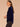 Ultra Navy Three Quarter Blouson Sleeve Ruffle Edge Split Neck Rhinestone Half Placket Embroidery Shirttail Hem Plus Size Woven Velvet Top
