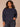 Heather Carbon Blue Long Banded Dolman Blouson Sleeve Scoop Neck Embroidered Pearl U-Yoke Uneven Hem Mixed Media Plus Size Knit Top
