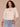 Off White Natural Three Quarter Pleated Sleeve Boat Neck Keyhole Back Embroidered Eyelet Palm Tree Scallop Hem Contrast Seam Plus Size Woven Top