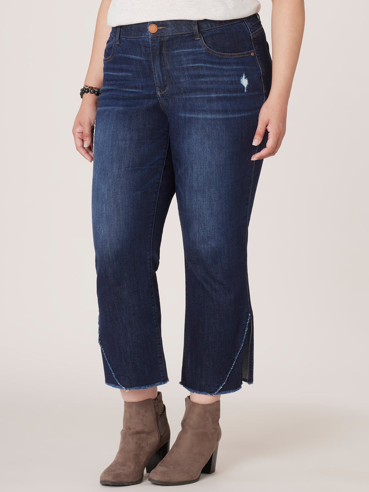 Plus Size High Rise Destructed Flare Jeans - Short Inseam