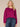 Dragon Fruit Long Puff Sleeve Cinched Ruffle Edge Front Center Seam Ladder Crochet Detail Crew Neck Plus Size Knit Top