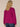 Dragon Fruit Long Puff Sleeve Cinched Ruffle Edge Front Center Seam Ladder Crochet Detail Crew Neck Plus Size Knit Top