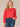 Poppy Red Long Puff Sleeve Cinched Ruffle Edge Front Center Seam Ladder Crochet Detail Crew Neck Plus Size Knit Top