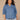 Mid Blue Raglan Below Elbow Sleeve Scallop Collar Neck Snap Button Down Front Scallop Seaming Surplus Shirttail Hem Plus Size Woven Denim Top