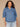 Mid Blue Raglan Below Elbow Sleeve Scallop Collar Neck Snap Button Down Front Scallop Seaming Surplus Shirttail Hem Plus Size Woven Denim Top