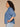 Mid Blue Raglan Below Elbow Sleeve Scallop Collar Neck Snap Button Down Front Scallop Seaming Surplus Shirttail Hem Plus Size Woven Denim Top
