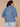 Mid Blue Raglan Below Elbow Sleeve Scallop Collar Neck Snap Button Down Front Scallop Seaming Surplus Shirttail Hem Plus Size Woven Denim Top