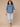 Mid Blue Raglan Below Elbow Sleeve Scallop Collar Neck Snap Button Down Front Scallop Seaming Surplus Shirttail Hem Plus Size Woven Denim Top