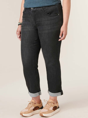 
            
                Load image into Gallery viewer, Black Denim &amp;quot;Ab&amp;quot;solution Plus Size Cuffed Girlfriend Jean
            
        