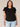 Black Short Double Ruffle Raglan Sleeve Ruffle V-Placket Scoop Neck Plus Size Knit Top