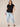 Black Short Double Ruffle Raglan Sleeve Ruffle V-Placket Scoop Neck Plus Size Knit Top