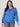 Lake Blue Long Blouson Sleeve Puff Shoulder Crew Neck Lace Applique Raw Edge Detail Plus Size Sweatshirt