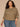 Laurel Oak Blue Shadow Seamless Three Quarter Dolman Sleeve Scoop Neck Abstract Leaf Embroidery Shirttail Hem Plus Size Knit Top