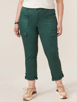 "Ab"solution Dusty Spruce Green High Rise Roll Cuff Cargo Pocket Plus Size Utility Pant