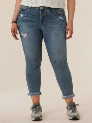 
            
                Load image into Gallery viewer, &amp;quot;Ab&amp;quot;solution Light Blue Denim Distressed Chewed Hem Plus Ankle Skimmer
            
        
