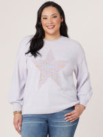 Iris Field Long Blouson Sleeve High Round Neck Space Dye Star Plus Size Sweater 