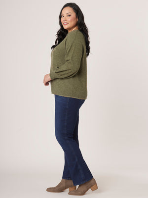 Thyme Long Blouson Sleeve High Round Neck Space Dye Star Plus Size Sweater 