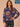 Evening Blue Graham Cracker Multi Long Drop Shoulder Ruched Dolman Sleeve Round Mock Neck Banded Hem Abstract Floral Print Plus Size Sweater
