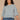 Nile Blue Three Quarter Bell Puff Sleeve Round Neck Scallop Edge Variegated Stitch Mix Flounce Hem Slightly Sheer Plus Size Sweater Top