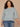 Nile Blue Three Quarter Bell Puff Sleeve Round Neck Scallop Edge Variegated Stitch Mix Flounce Hem Slightly Sheer Plus Size Sweater Top