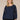 Heather Carbon Blue Long Banded Drop Shoulder Blouson Sleeve Scoop Neck Rhinestone Fringe Surplus Hem Plus Size Knit Top