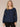 Heather Carbon Blue Long Banded Drop Shoulder Blouson Sleeve Scoop Neck Rhinestone Fringe Surplus Hem Plus Size Knit Top